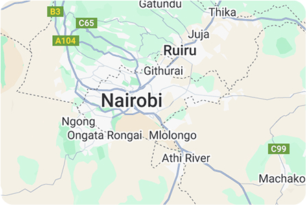 Map centered on Nairobi, Kenya