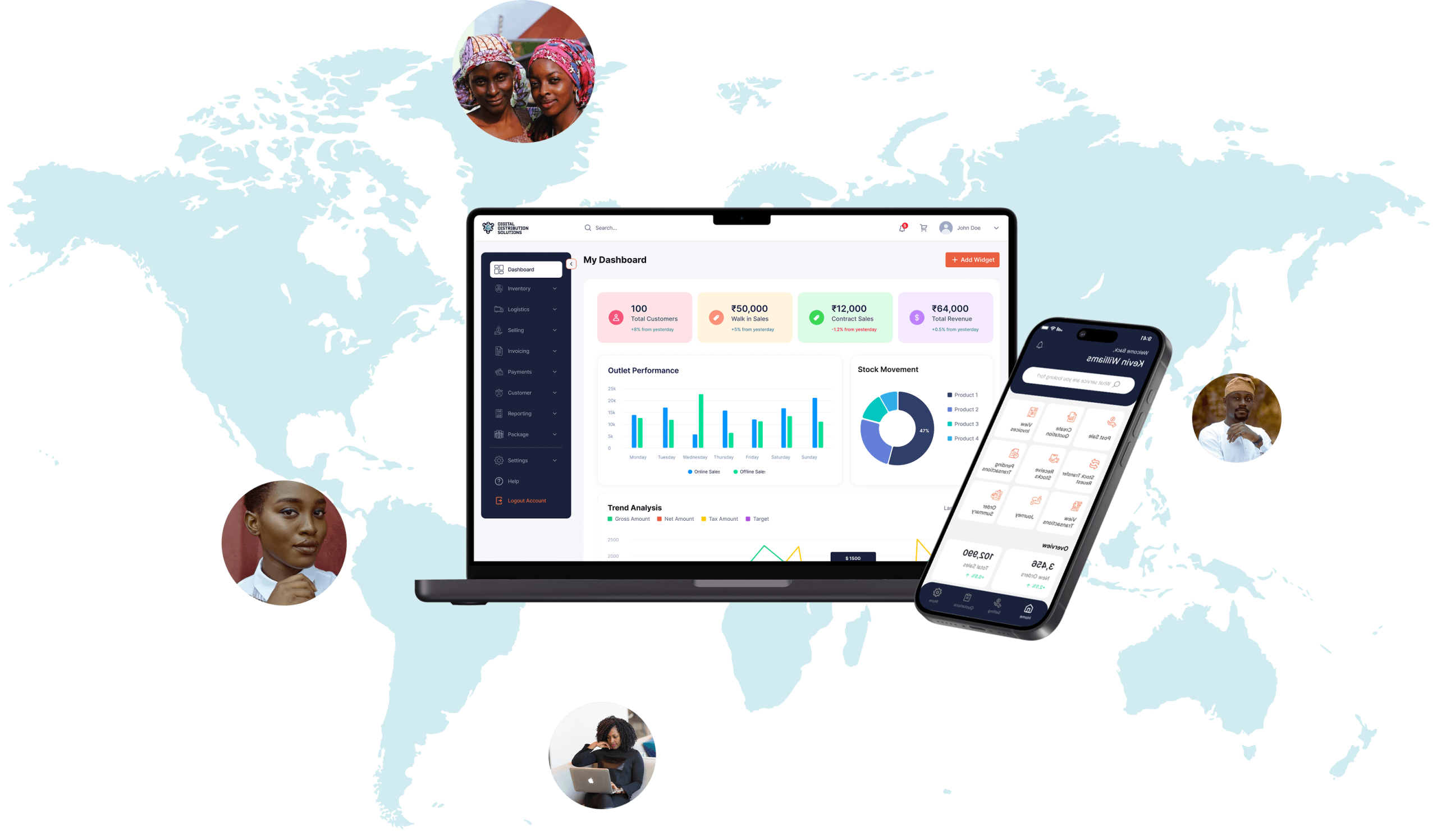 World Map with Devices